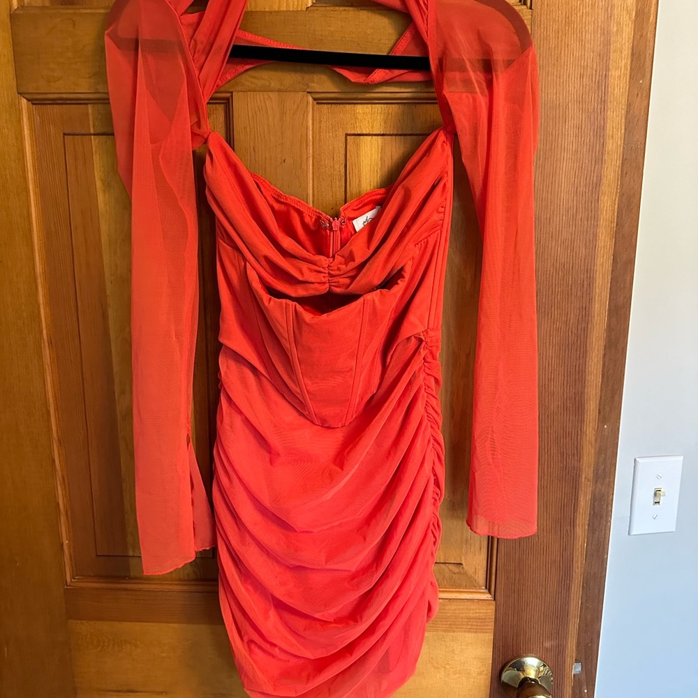 Oh Polly Vibrant Red Long Sleeve Dress